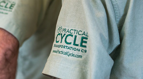 close up of practical cycle employee shirts