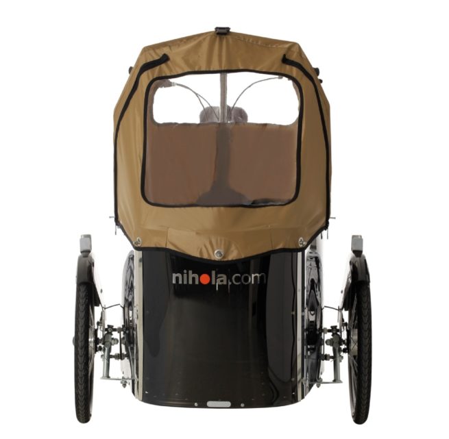 nihola cargo bike with rain hood closed