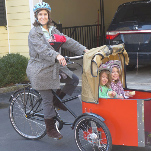 Shevi with nihola cargo bike