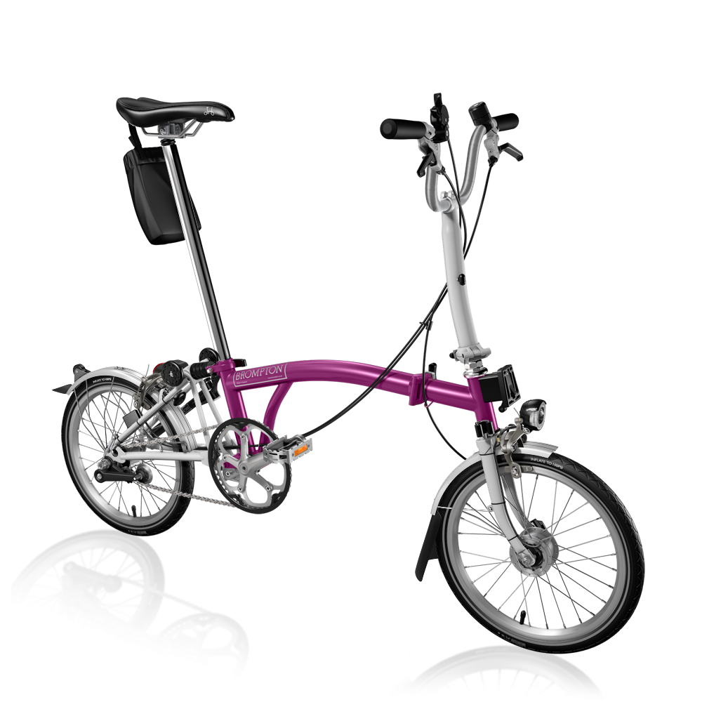 Purple brompton folding bike