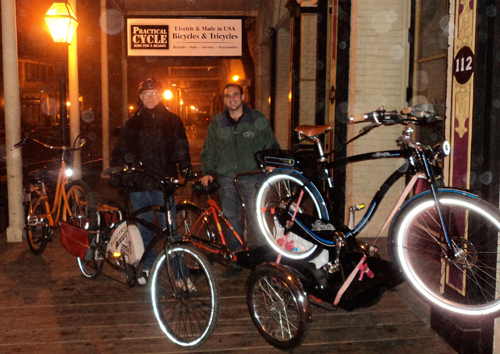 bikes outside at night